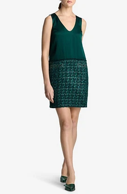 St. John Evening Metallic Tweed & Twill Sleeveless Dress Spruce Multi at Nordstrom,