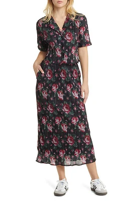 Dressed Lala C'est La Vie Plissé Camp Shirt & Midi Skirt Pixelated Floral at Nordstrom,