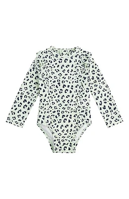 MILES BABY Kids' Ruffle Long Sleeve One-Piece Rashguard Swimsuit Green Light at Nordstrom,