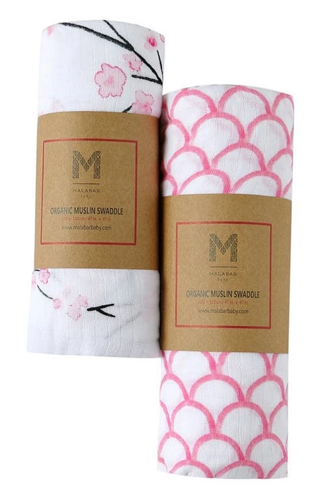 Malabar Baby 2-Pack Organic Muslin Swaddles in Sakura at Nordstrom