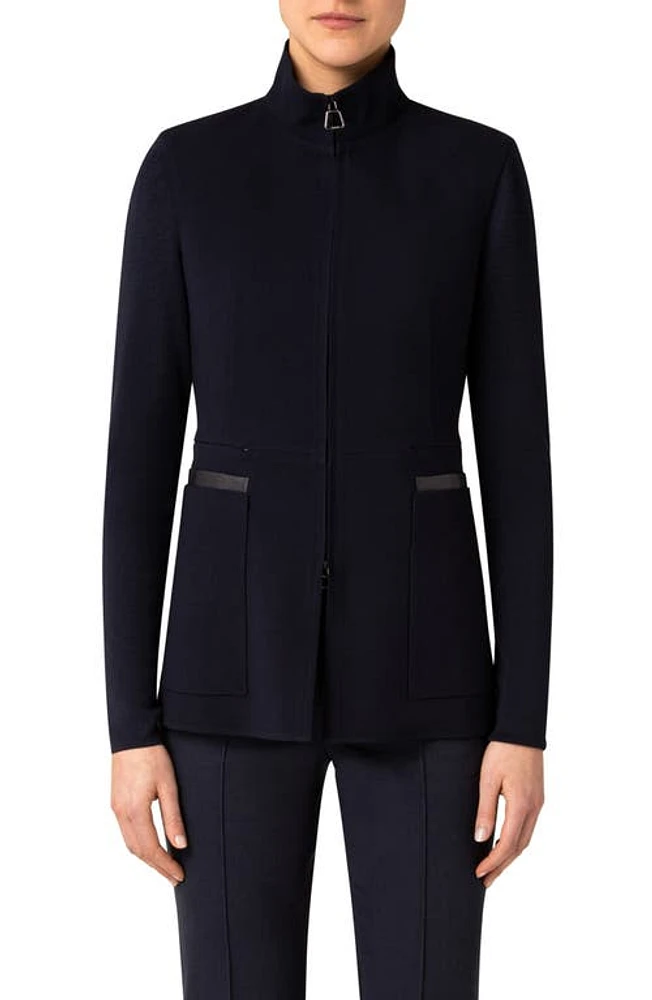 Akris Lyskamm Double Face Wool Blend Jacket 079 Navy at Nordstrom,