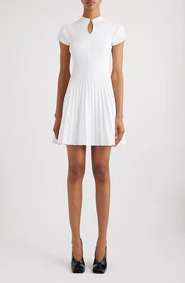 Balmain Pleated Fit & Flare Sweater Dress in 0Fa White at Nordstrom, Size 10 Us