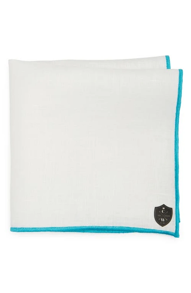 CLIFTON WILSON White Linen Pocket Square with Aqua Trim at Nordstrom