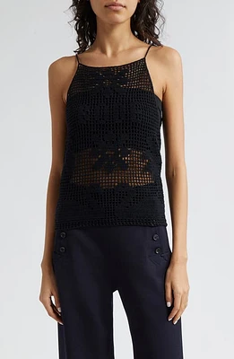 Bode Mansfield Logo Cotton & Linen Crochet Camisole Black at Nordstrom,