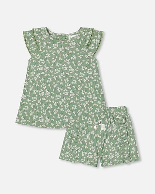 Deux Par Deux Baby Girl's Muslin Blouse And Short Set Green Jasmine Flower Print at Nordstrom