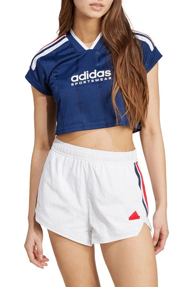 adidas Tiro 3-Stripes Crop T-Shirt Navy Blue/White/scarlet at Nordstrom,