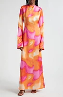 ORIRE Aqua Print Long Sleeve Maxi Dress Pink And Orange at Nordstrom, Us