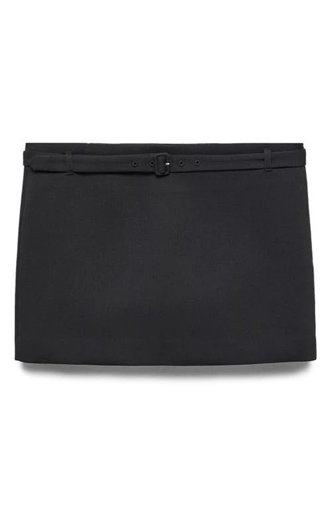 MANGO Straight Belted Miniskirt Black at Nordstrom,