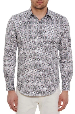 Robert Graham Sundial Print Stretch Cotton Button-Up Shirt White/multi at Nordstrom,