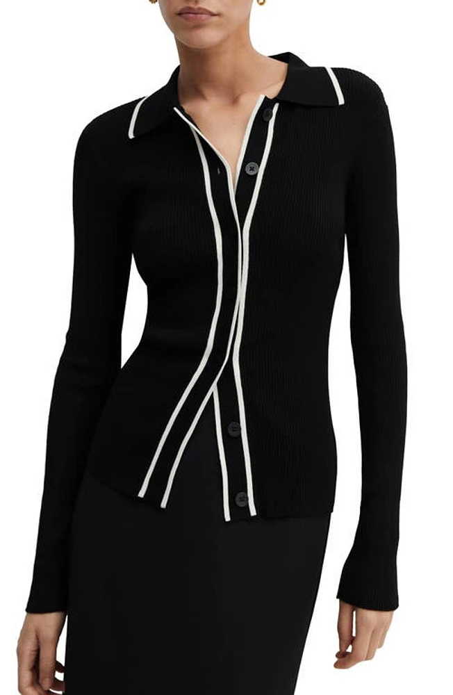 MANGO Shadowin Tipped Cardigan in Black at Nordstrom, Size X-Small