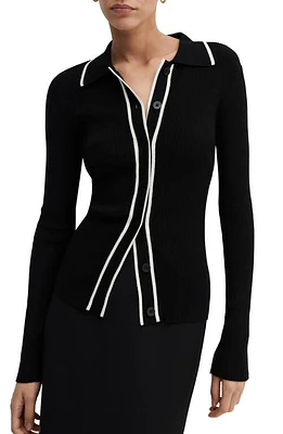 MANGO Shadowin Tipped Cardigan in Black at Nordstrom, Size X-Small