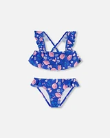 Deux Par Deux Girl's Two Piece Swimsuit Royal Blue Printed Pink Lemon at Nordstrom