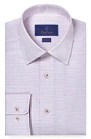 David Donahue Trim Fit Dobby Microcheck Dress Shirt Berry/Blue at Nordstrom,