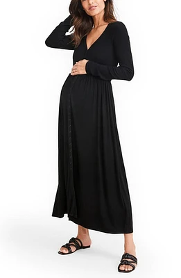 HATCH The Softest Rib Long Sleeve Maternity/Nursing Maxi Dress Black at Nordstrom,