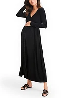 HATCH The Softest Rib Long Sleeve Maternity/Nursing Maxi Dress Black at Nordstrom,