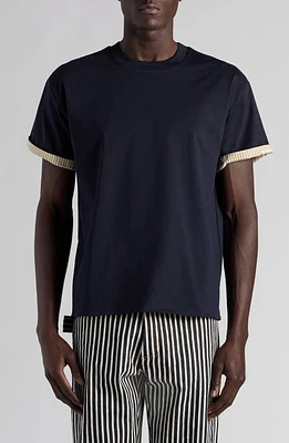 Bottega Veneta Contrast Lined Sleeve Cotton Jersey T-Shirt Navy-Yellow-White at Nordstrom,