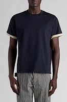 Bottega Veneta Contrast Lined Sleeve Cotton Jersey T-Shirt Navy-Yellow-White at Nordstrom,