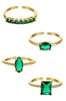 Ettika Set of 4 Cubic Zirconia Adjustable Rings in Green at Nordstrom