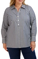 Foxcroft Pamela Stripe Stretch Tunic Blouse at Nordstrom,