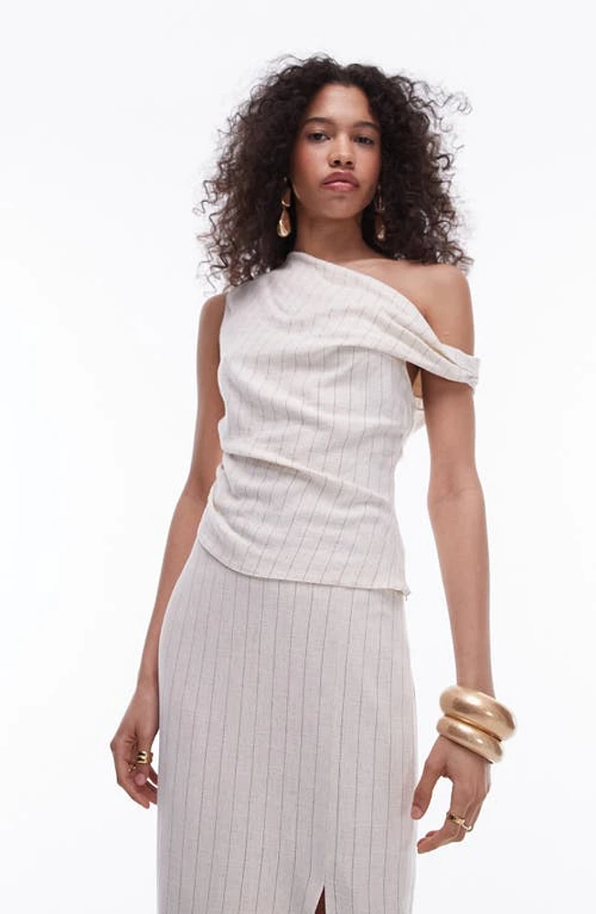 Topshop Pinstripe One-Shoulder Top Nude at Nordstrom, Us