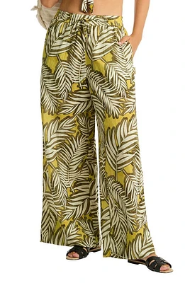 Sea Level Palm House Linen & Cotton Cover-Up Palazzo Pants Olive at Nordstrom,