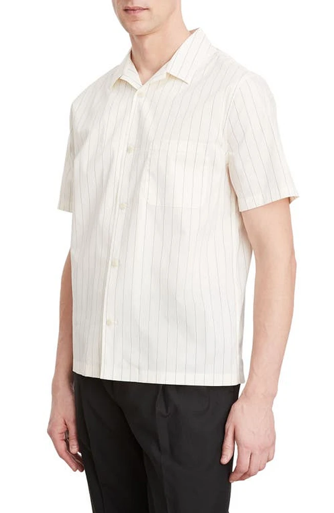 Vince Monte Stripe Short Sleeve Camp Shirt in Bone at Nordstrom, Size Large