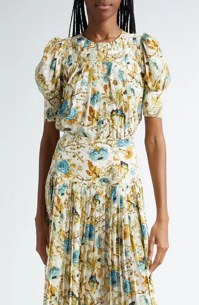 Ulla Johnson Marion Floral Pintuck Silk Trapeze Top at Nordstrom,