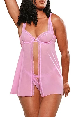 Love, Vera Cutout Lace Trim Mesh Babydoll Chemise Mauve at Nordstrom,