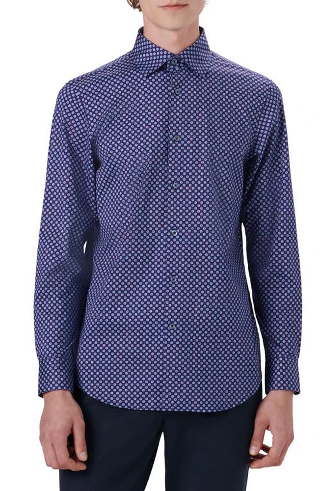 Bugatchi OoohCotton Print Button-Up Shirt Navy at Nordstrom,