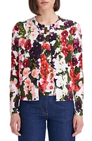 Oscar de la Renta Hollyhock Print Cotton Blend Cardigan Pink/White at Nordstrom,