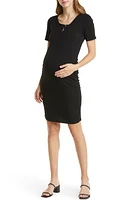 Angel Maternity Snap Front Body-Con Dress Black at Nordstrom,