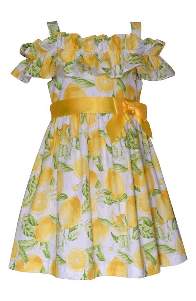 Iris & Ivy Kids' Lemon Ruffle Poplin Party Dress Yellow Floral at Nordstrom,