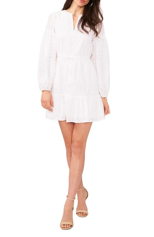 1.STATE Long Sleeve Cotton Eyelet Minidress Ultra White at Nordstrom,