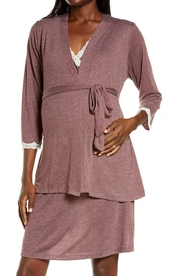 Belabumbum Maternity/Nursing Robe & Chemise Set Antique Rose Marl at Nordstrom,