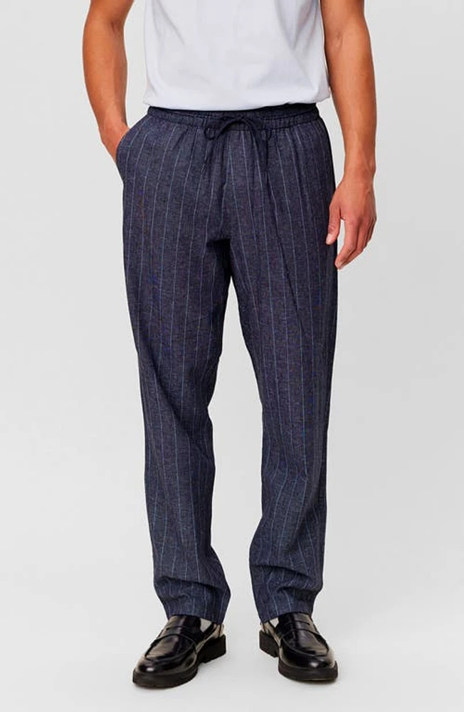 Les Deux Patrick Stripe Linen Blend Drawstring Pants Dark Navy/Ivory at Nordstrom,