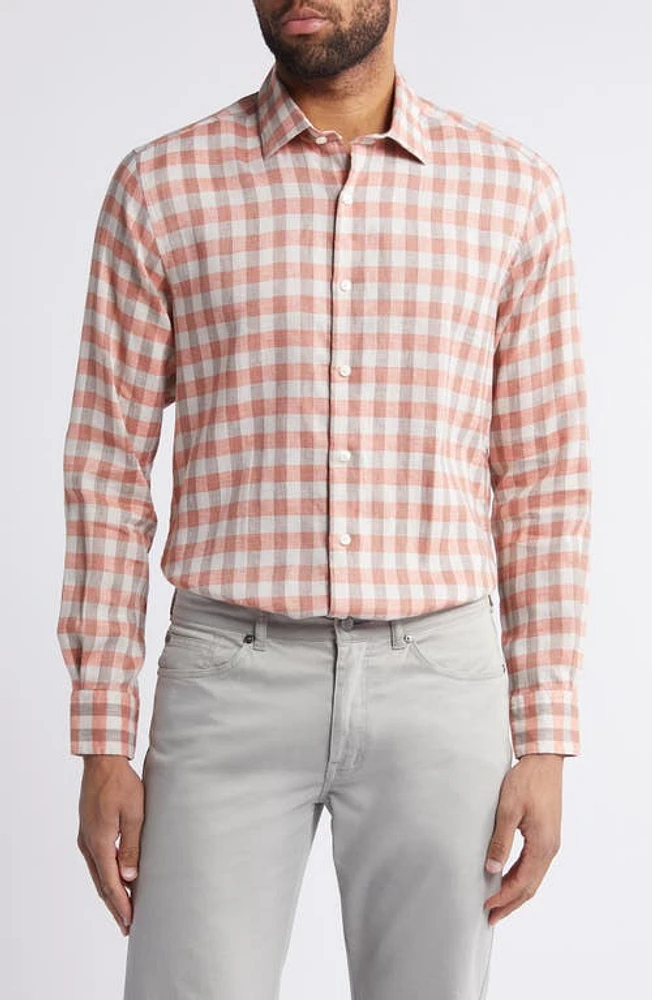 Scott Barber Bold Gingham Linen Twill Button-Up Shirt Spice at Nordstrom,