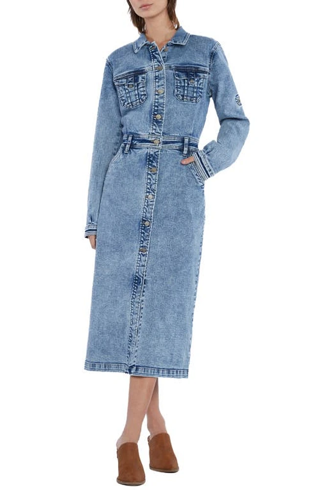 Wash Lab Denim Long Sleeve Midi Shirtdress Moonstone Blue at Nordstrom,