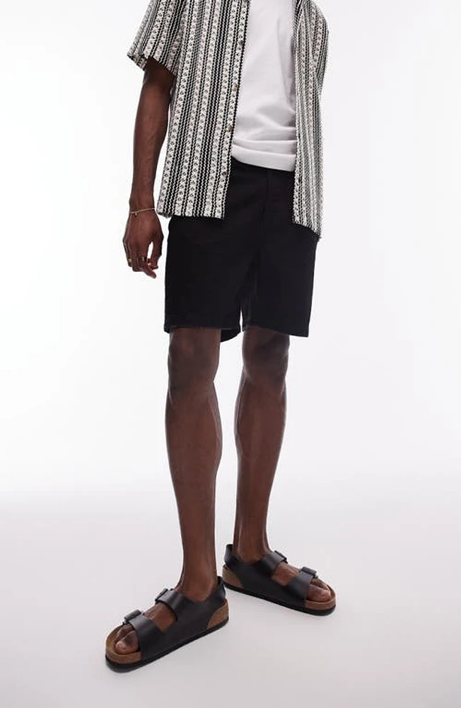 Topman Straight Leg Denim Shorts Black at Nordstrom,