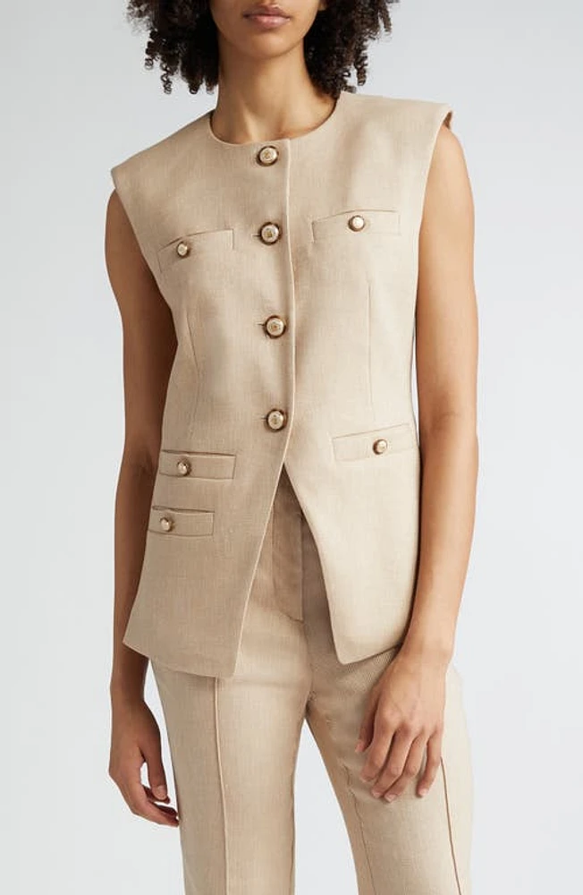 Veronica Beard Tamara Linen Blend Twill Vest Sandalwood Melange at Nordstrom,