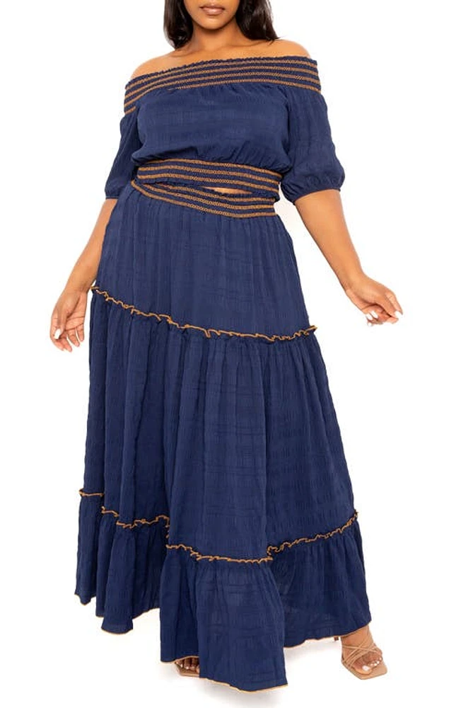 BUXOM COUTURE Smocked Off the Shoulder Puff Sleeve Top & Maxi Skirt Set at Nordstrom,