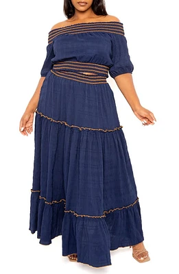 BUXOM COUTURE Smocked Off the Shoulder Puff Sleeve Top & Maxi Skirt Set at Nordstrom,