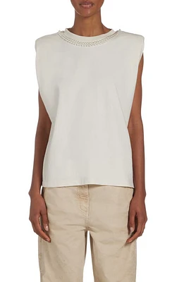 Golden Goose Imitation Pearl Embellished Cotton Shoulder Pad Tank Melange Grey/Heritage White at Nordstrom,