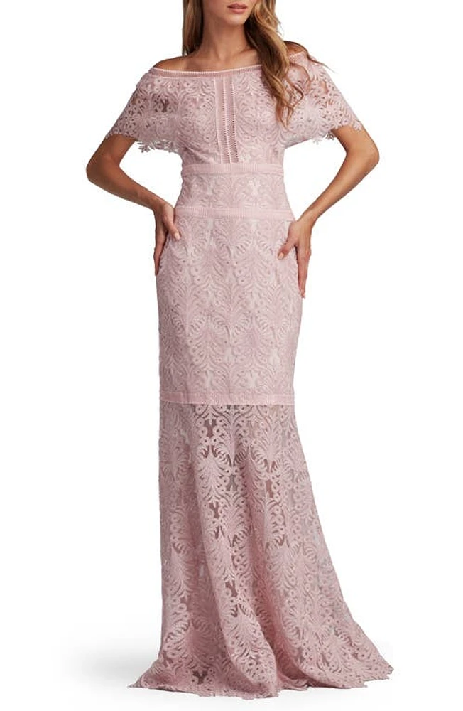 Tadashi Shoji Off the Shoulder Corded Lace Gown Rose Quartz at Nordstrom,