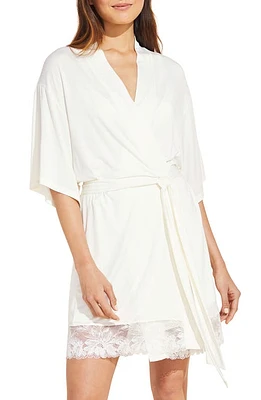 Eberjey Rosalia Lace Trim Short Robe Ivory at Nordstrom,