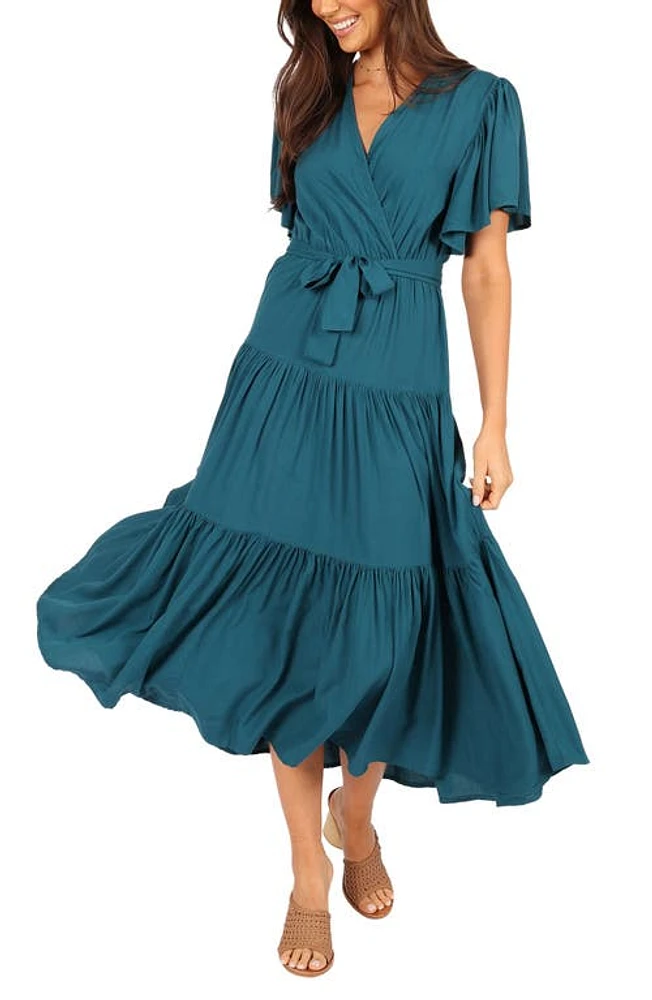 Petal & Pup Barker Flutter Sleeve Tiered Dress Teal at Nordstrom,