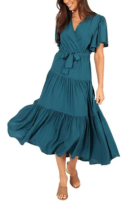 Petal & Pup Barker Flutter Sleeve Tiered Dress Teal at Nordstrom,