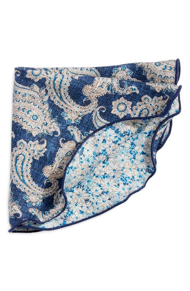 EDWARD ARMAH Paisley & Floral Prints Reversible Silk Pocket Circle in Denim at Nordstrom