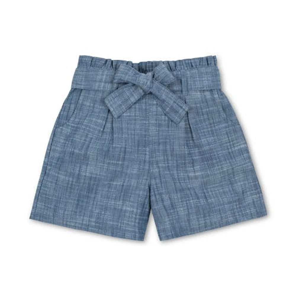 Hope & Henry Girls' Organic Cotton Pull-On Cinched Waist Woven Short, Infant in Blue Chambray at Nordstrom, Size 18-24M