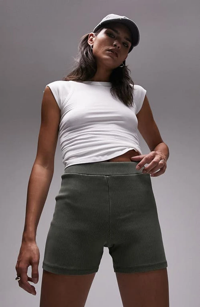 Topshop Washed Rib Bike Shorts Khaki at Nordstrom, Us