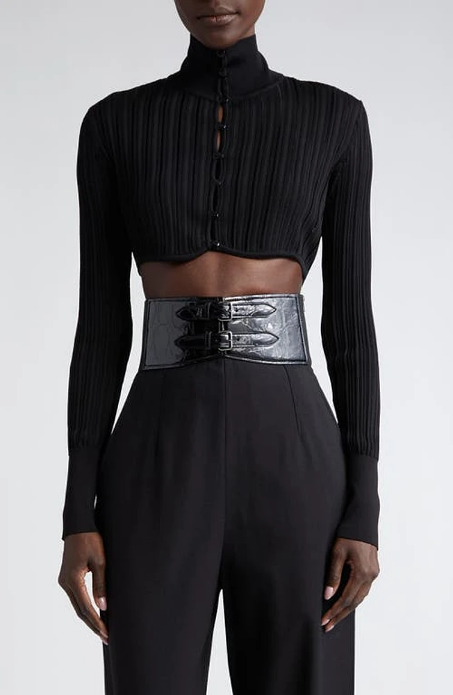 Alaia Shiny Crinoline Crop Cardigan Noir at Nordstrom, Us